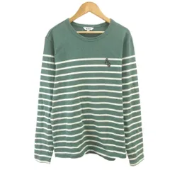 エーグル AIGLE Tシャツ M 緑 グリーン 白 ホワイト ボーダー柄 ラウンドネック 長袖 /NP ■ECA004