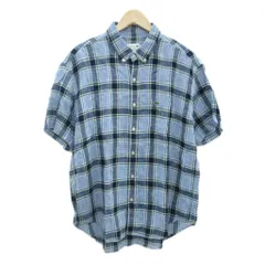 ラコステ LACOSTE カジュアルシャツ 麻 リネン M/L 紺 ネイビー チェック柄 ボタンダウン 半袖 /YS60 ■ECE003