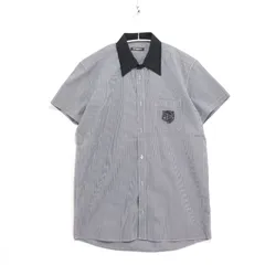 【中古B】メンズ39 バルマン ギンガムチェック 半袖シャツ BALMAIN Gingham S/S Shirt ブラック×ホワイト タイガー刺繍 フランス製のサムネイル