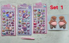 おしり＋柴犬おなかシール　3Dシール　ぷにぷにシール　ぷくぷくシール 　3枚セット＋２枚おなかシール+ピンセット1本付き