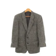 ピエールカルダン Pierre Cardin ジャケット ツイード 90A4 黒 ブラック グレー ヘリンボーン柄 長袖 シングルブレスト 総裏地 /MN17 ■ECA004のサムネイル
