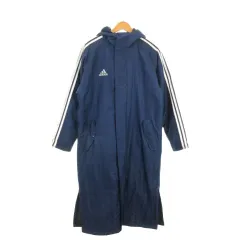 アディダス adidas CLIMA PROOF ベンチコート スポーツウエア XS 紺 ネイビー フーディ ロゴ ストライプ JD0023 /MN2 ■ECD001