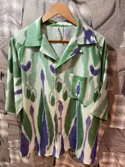 福岡出品　m's braque 半袖シャツ エムズブラック 2023年 40 ポリエステル グリーン パープル 花柄 2333231 FKのサムネイル