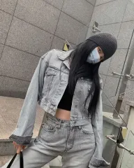 ペイルジェイド クロップド グレー デニムジャケット(청자켓) パイナップルさくらんぼ