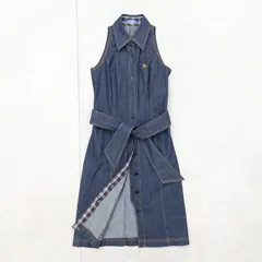 BURBERRY BLUE LABEL バーバリー ブルーレーベル デニムワンピース ベルト ホース刺繍 ノースリーブ コットン ポリウレタン ブルー レディース 36 b00025