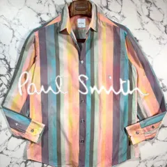 極美品/現行タグ/マルチストライプ(L)●Paul Smith ポールスミス 長袖 カジュアル シャツ ピンク 青 木目 赤 ドレス 総柄 薄手 メンズ