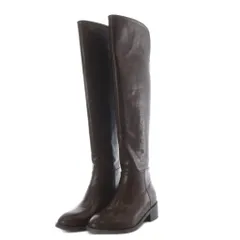 ハイアンド HIAND Round-top Knee-High Boots ニーハイブーツ ロング ハイヒール フェイクレザー 23cm ブラウン /YO25