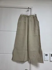 新品)ベージュ ブラック リネン ロング丈スカート