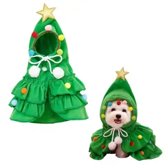 yowodana 犬服 クリスマス 猫の服 小型犬 クリスマスペット コスチューム ペット服 聖誕樹形状 帽子 防寒 サンタ 可愛い コスプレ コート 秋冬 犬洋服 仮装 衣装 撮影 記念撮影 犬用 猫用 ペット用品のサムネイル
