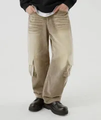 TRILLION ヴィンテージ ウォッシュ コーデュロイ ワイド カーゴ パンツ