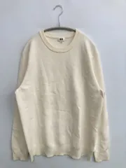 UNIQLO ユニクロ ニット/セーター XL アイボリー コットン 無地 ミドル丈 クルーネック(丸首) 長袖