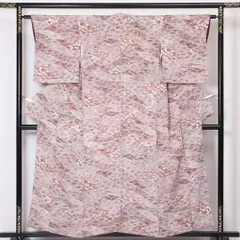 小紋 袷 身丈156cm 裄丈62cm 正絹 Aランク ぼかし Mサイズ 広衿 インフォーマル 吉祥文様 ピンク系 RP 1221-01940