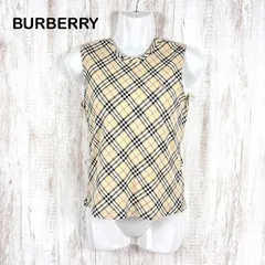 美品 00s BURBERRY LONDON バーバリーロンドン ホースロゴ刺繍 ノバチェック タンクトップ ベージュ レディース ノースリーブ トップス y2k 平成ギャルのサムネイル