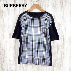 BURBERRY BLACK LABEL バーバリーブラックレーベル ホースロゴ刺繍 ノバチェック シャツドッキング Tシャツ ネイビー メンズ 半袖 トップス