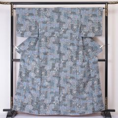 小紋 身丈151 裄60 辻ヶ花 絞り 板締め 藤の花 ドット 着物 063b 