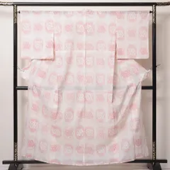 小紋 夏物 洗える着物 夏物 身丈159cm 裄丈64cm ポリエステル Aランク Mサイズ 広衿 インフォーマル 織り出し 有栖川龍文 赤にも見える白系 RP 1221-02166