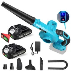 【2026昇級強化版1台2役】UPF ブロワー 洗車 強力 充電式ブロワー 6速調整 2.0Ah バッテリ一2個搭載 LED電池残量表示 マキタ18V互換バッテリー対応 エアダスター ノズル4点 吹き飛ばしと集塵 手持ち式 コードレスブロワー dc85ddd8