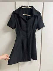 ブラック半袖シャツワンピース