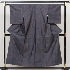 紬 袷 身丈153cm 裄丈63cm 正絹 Sランク カジュアル 広衿 Sサイズ 格子 シック 落ち着き グレー系 HP 1223-02597