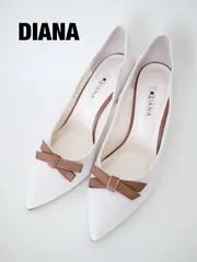 【新品】DIANA　ダイアナ　華奢な平リボンがレディ☆フェミニンパンプス　定価18150円　日本製　24 1/2　ヒール8　ライトベージュ　ブラウン　綺麗め　上品　送料込み　6463897