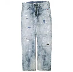 新品 e JEANS イージーンズ 日本製 SELVEDGE STRAIGHT 岡山児島 リペア＆クラッシュ アートワークセルビッチストレートデニムパンツ e805-002 3 Indigo ボタンフライ ジーンズ 定価198,000円 ボトムス g17377