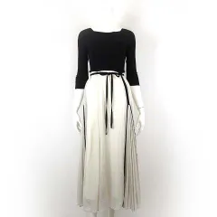 マイストラーダ Mystrada 23AW アシメ プリーツ ドッキング ワンピース ロングワンピース 半袖 5分袖 ニット プリーツスカート S 36 黒 ブラック ライトベージュ タグ付 美品