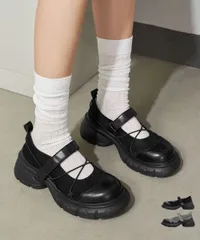 厚底 メリージェーン シューズ レディース ストラップ ローファー バレエスニーカー ボリュームソール 美脚 軽量 歩きやすい 疲れにくい 韓国風 ブラック グレー 大人可愛い CH92MFUNI-001