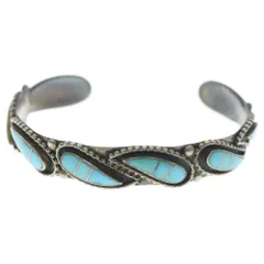 INDIAN JEWELRY (インディアンジュエリー) ZUNI Lloyd Salvador ズニ族 ロイド サルヴァドール ターコイズインレイ バングル ブレスレット シルバー/ターコイズ