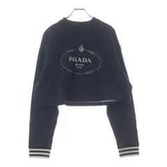 PRADA (プラダ) 23AW ロゴ刺繍 ストライプリブ クロップド スウェット トレーナー ネイビー レディース 134676のサムネイル