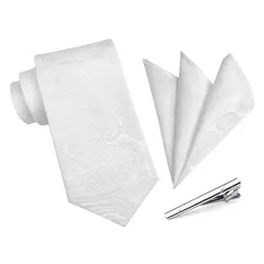 【新品】 [HISDERN] ネクタイ 結婚式 ネクタイ チーフ セット メンズ 白 礼服 プレゼント ボックス付き ビジネス 慶事 披露宴 礼服 新郎 婚礼用 A3-03 1