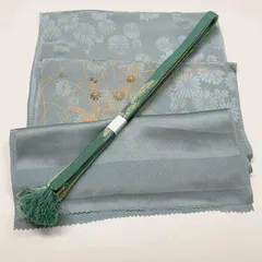 ［7664］帯締め 帯揚げ セット 枝草花文様 金糸 ぼかし 逸品 正絹 着物 帯絞め