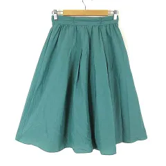 ナチュラルビューティー NATURAL BEAUTY スカート フレア タック ミモレ丈 コットン M 38 緑 グリーン