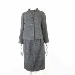 スーナウーナ Sunauna セットアップ セレモニー スカートスーツ ツイード ウール フリル襟 ジャケット ひざ丈 スカート M 38 グレー