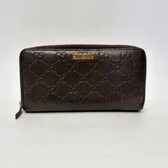 4142 GUCCI グッチ 長財布 シマレザー ダークブラウン ラウンドファスナー