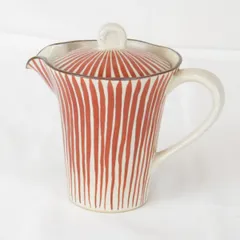 美品『USED』 十草模様 ティーポット 陶印あり 食器 陶器 レッド