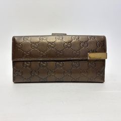 グッチ Wホック 長財布 ピンクブラウン系 マイクログッチシマ レザー