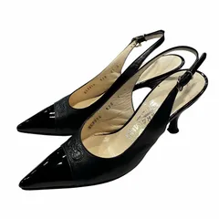 サルヴァトーレフェラガモ Salvatore Ferragamo パンプス ミュール ポインテッドトゥ ハイヒール エナメル切り替え ストラップ 4 1/2 黒 ブラック