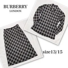 ■希少デザイン■BURBERRY LONDON バーバリーロンドン　ブラックノバチェック総柄　シャツ＆スカートセットアップ　size13/15(XL相当)  三陽商会　ブラック×ホワイト×レッド　長袖シャツ　ロングスカート　春秋冬　レディース