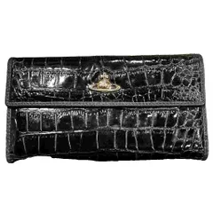 ヴィヴィアンウエストウッド Vivienne Westwood 長財布 クロコ型押し エナメル レザー 黒 ブラック ■WGA