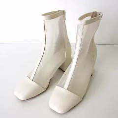 オリエンタルトラフィック ORIENTAL TRAFFIC ブーツ メッシュ ショートブーツ シースルー バックジップ S 22.5cm アイボリー クリーム色 くつ 靴 シューズ