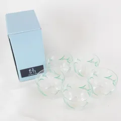 良品『USED』たち吉 白ゆり 冷茶碗 5客セット グラス ガラス ユニセックス 湯呑 和食器 クリア 透明 花柄