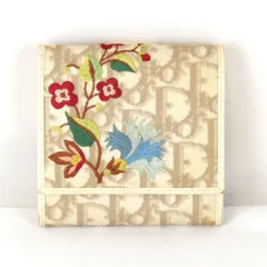 【価格改定】『USED』 クリスチャンディオール トロッター Wホック折財布 刺繍 二つ折り財布 PVC/レザー  ブラウン