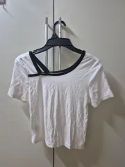 白バイカラー クロップド 半袖 Tシャツ