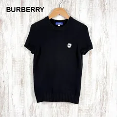 00s BURBERRY BLUE LABEL バーバリーブルーレーベル ホースロゴ刺繡ワッペン ショートスリーブ コットン サマーニット ブラック レディース 半袖 トップス y2k 韓国ファッション インスタグラマー