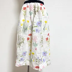 LISETTE リゼッタ 日本製 14SS FLOWER リネンギャザースカート ミモレ丈 ベロアウエスト ウエストゴム 水彩画 花柄スカート FREEのサムネイル