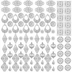 サムコス 約100個セット 透かし パーツ シルバー 四角 三角 花 月 雫 DIY ハンドメイド アクセサリー 金具 素材 ピアス イヤリング かんざし ビジュー 台座