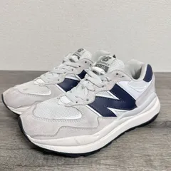 New Balance ニューバランス M5740ESC スエード×メッシュ スニーカー 24.5cm D幅 白×濃紺 ユニセックス レディース ※ゴム紐