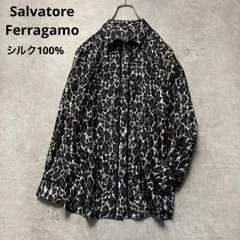 Salvatore Ferragamo サルヴァトーレフェラガモ 長袖シルクシャツ ブラウス 比翼仕立て シルク100% 絹 レオパード ヒョウ柄 ひょう柄 イタリア製 美品のサムネイル