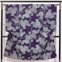 アンティーク 紬 袷 身丈140cm 裄丈62cm 正絹 Cランク バチ衿 XSサイズ 鼓 菊 レトロ 華やか 紫系 RP 1223-03750のサムネイル