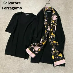 Salvatore Ferragamo サルヴァトーレフェラガモ ウールシルク リブニットアンサンブル ツインニット ロングカーディガン 五分袖ニット 草花 ボタニカル イタリア製のサムネイル